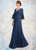 Yasmin A-Line V-neck Floor-Length Chiffon Mother of the Bride Dress With Cascading Ruffles STK126P0015003