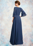 Yasmin A-Line V-neck Floor-Length Chiffon Mother of the Bride Dress With Cascading Ruffles STK126P0015003