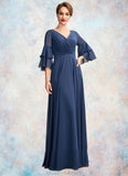 Yasmin A-Line V-neck Floor-Length Chiffon Mother of the Bride Dress With Cascading Ruffles STK126P0015003