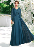 Lillian A-Line V-neck Floor-Length Chiffon Lace Mother of the Bride Dress With Beading Sequins STK126P0015004