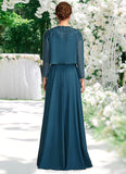 Lillian A-Line V-neck Floor-Length Chiffon Lace Mother of the Bride Dress With Beading Sequins STK126P0015004