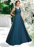 Lillian A-Line V-neck Floor-Length Chiffon Lace Mother of the Bride Dress With Beading Sequins STK126P0015004