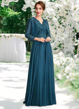 Lillian A-Line V-neck Floor-Length Chiffon Lace Mother of the Bride Dress With Beading Sequins STK126P0015004