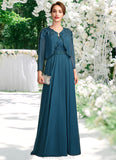 Lillian A-Line V-neck Floor-Length Chiffon Lace Mother of the Bride Dress With Beading Sequins STK126P0015004