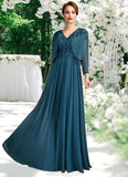 Lillian A-Line V-neck Floor-Length Chiffon Lace Mother of the Bride Dress With Beading Sequins STK126P0015004