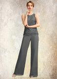 Glenda Jumpsuit/Pantsuit Scoop Neck Floor-Length Chiffon Lace Mother of the Bride Dress STK126P0015006