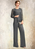 Glenda Jumpsuit/Pantsuit Scoop Neck Floor-Length Chiffon Lace Mother of the Bride Dress STK126P0015006