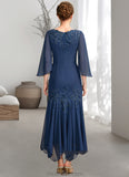 Beatrice Trumpet/Mermaid V-neck Ankle-Length Chiffon Mother of the Bride Dress With Appliques Lace Sequins STK126P0015009