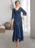 Beatrice Trumpet/Mermaid V-neck Ankle-Length Chiffon Mother of the Bride Dress With Appliques Lace Sequins STK126P0015009