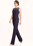 Sanai Jumpsuit/Pantsuit Scoop Neck Floor-Length Chiffon Lace Mother of the Bride Dress With Sequins STK126P0015010