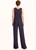 Sanai Jumpsuit/Pantsuit Scoop Neck Floor-Length Chiffon Lace Mother of the Bride Dress With Sequins STK126P0015010