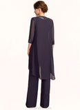 Sanai Jumpsuit/Pantsuit Scoop Neck Floor-Length Chiffon Lace Mother of the Bride Dress With Sequins STK126P0015010