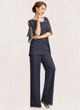 Cassidy Jumpsuit/Pantsuit V-neck Floor-Length Chiffon Mother of the Bride Dress With Beading Sequins Cascading Ruffles STK126P0015011