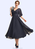 Selah A-Line V-neck Tea-Length Chiffon Mother of the Bride Dress With Pleated STK126P0015012