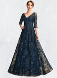 Paisley A-Line V-neck Floor-Length Lace Mother of the Bride Dress With Sequins STK126P0015015