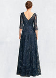 Paisley A-Line V-neck Floor-Length Lace Mother of the Bride Dress With Sequins STK126P0015015