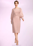 Alice Sheath/Column Scoop Neck Knee-Length Chiffon Lace Mother of the Bride Dress With Beading Sequins STK126P0015020