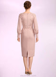 Alice Sheath/Column Scoop Neck Knee-Length Chiffon Lace Mother of the Bride Dress With Beading Sequins STK126P0015020