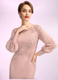 Alice Sheath/Column Scoop Neck Knee-Length Chiffon Lace Mother of the Bride Dress With Beading Sequins STK126P0015020