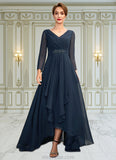 Marissa A-Line V-neck Asymmetrical Chiffon Mother of the Bride Dress With Ruffle Beading Bow(s) STK126P0015021