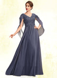 Tatiana A-Line V-neck Floor-Length Chiffon Lace Mother of the Bride Dress With Beading Sequins STK126P0015022