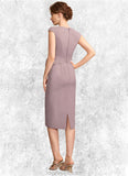 Danica Sheath/Column Scoop Neck Knee-Length Chiffon Mother of the Bride Dress With Ruffle Sequins STK126P0015023