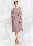 Danica Sheath/Column Scoop Neck Knee-Length Chiffon Mother of the Bride Dress With Ruffle Sequins STK126P0015023