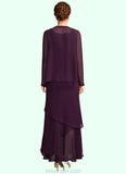 Angelina Sheath/Column Scoop Neck Ankle-Length Chiffon Mother of the Bride Dress With Beading Sequins STK126P0015024