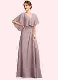 Addison A-Line V-neck Floor-Length Chiffon Mother of the Bride Dress With Ruffle STK126P0015026