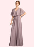 Addison A-Line V-neck Floor-Length Chiffon Mother of the Bride Dress With Ruffle STK126P0015026