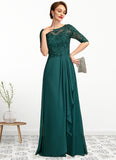 Brianna A-Line Scoop Neck Floor-Length Chiffon Lace Mother of the Bride Dress With Beading Sequins Cascading Ruffles STK126P0015027