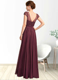 Abril A-Line V-neck Floor-Length Chiffon Mother of the Bride Dress With Beading Sequins STK126P0015028