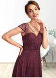 Abril A-Line V-neck Floor-Length Chiffon Mother of the Bride Dress With Beading Sequins STK126P0015028