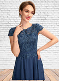 Milagros A-Line Scoop Neck Tea-Length Chiffon Lace Mother of the Bride Dress STK126P0015032