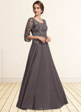 Madalyn A-Line Scoop Neck Floor-Length Chiffon Lace Mother of the Bride Dress With Beading Sequins STK126P0015036