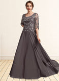 Madalyn A-Line Scoop Neck Floor-Length Chiffon Lace Mother of the Bride Dress With Beading Sequins STK126P0015036