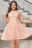 Savannah A-line V-Neck Short/Mini Lace Tulle Homecoming Dress With Sequins STKP0020500