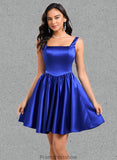 Phoenix A-line Square Short Satin Homecoming Dress With Bow STKP0025672