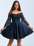 Hillary A-line Off the Shoulder Short Satin Homecoming Dress With Sequins STKP0025651