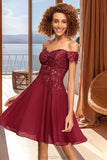 Abigayle A-line Off the Shoulder Short/Mini Chiffon Lace Homecoming Dress With Sequins STKP0020528