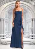 Guadalupe A-line Square Floor-Length Chiffon Bridesmaid Dress With Ruffle STKP0025732