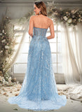 Kaya Sheath/Column Sweetheart Sweep Train Sequin Tulle Prom Dresses With Sequins STKP0025860