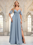 Gina A-line Cold Shoulder Floor-Length Chiffon Bridesmaid Dress With Ruffle STKP0025797