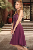 Lisa A-line Scoop Knee-Length Chiffon Homecoming Dress With Beading STKP0020550