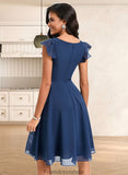 Lillianna A-line V-Neck Knee-Length Chiffon Homecoming Dress With Ruffle STKP0025684