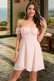 Abagail A-line Off the Shoulder Short/Mini Chiffon Homecoming Dress STKP0020472