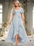 Helen A-line Square Asymmetrical Chiffon Bridesmaid Dress STKP0025796