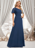 Aspen A-line Asymmetrical Floor-Length Chiffon Bridesmaid Dress With Ruffle STKP0025801