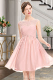 Eliana A-line Scoop Knee-Length Chiffon Tulle Homecoming Dress With Beading Ruffle STKP0020594