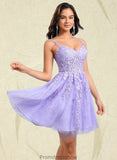 Nicola A-line V-Neck Short Tulle Lace Homecoming Dress STKP0025640